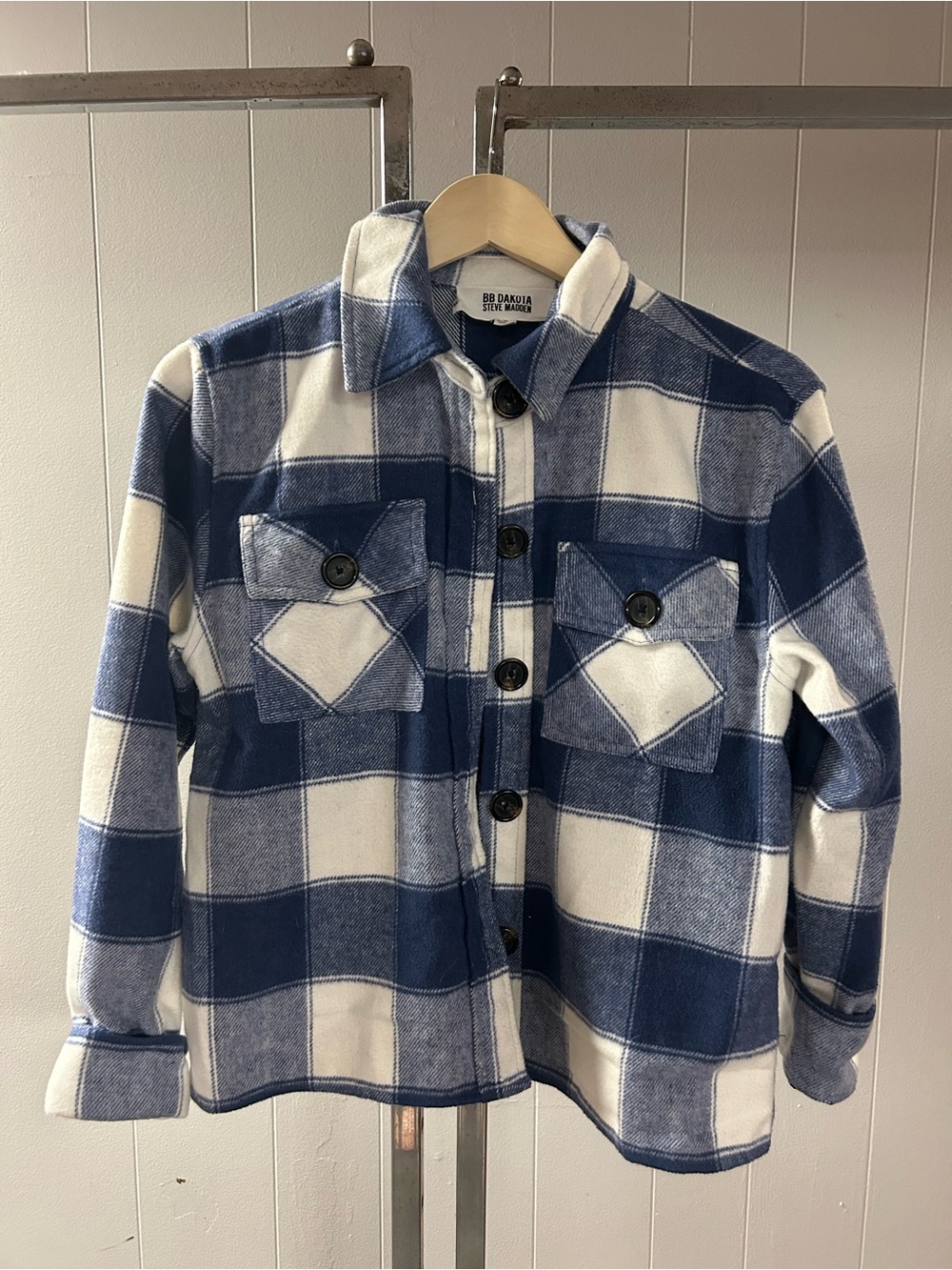 BB Dakota Steve Madden Blue White Flannel Shacket Small